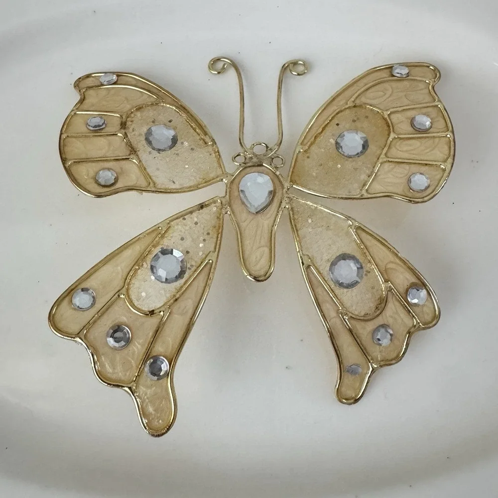 Gold Wire Glitter Enamel Butterfly Rhinestone‎ Christmas Tree Ornament Large 5